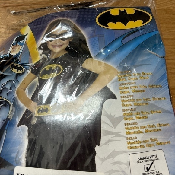 Batman Batgirl Dress Costume Sparkle Tutu Small 4-6 Halloween Superhero Cape - Picture 4 of 5
